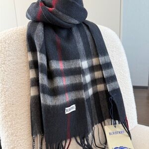 Burberry Black, Gray, and Red Plaid Scarf